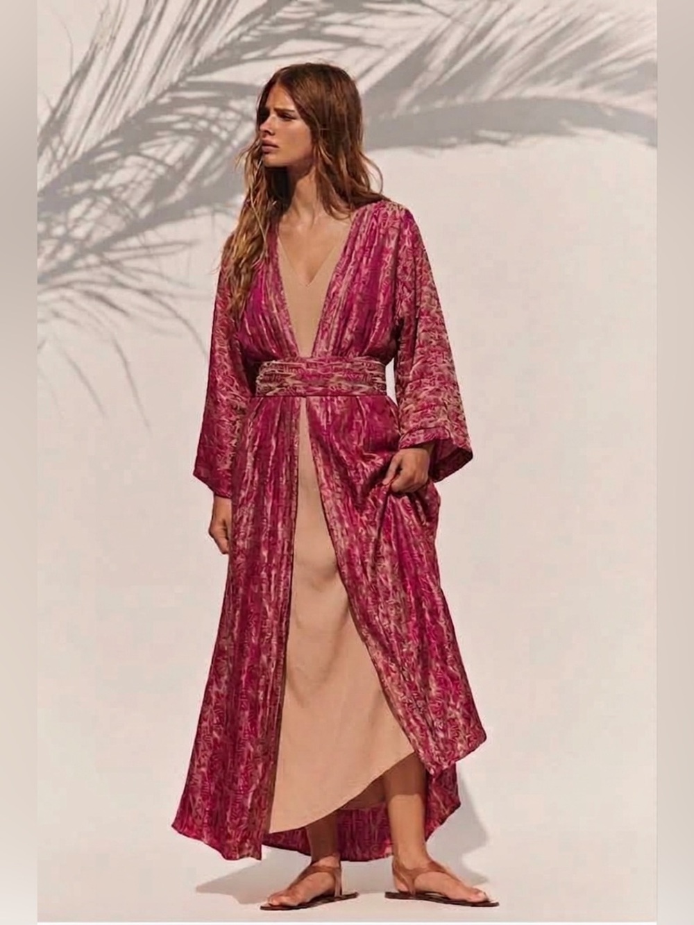 Silk Goddess Kimono Ceremony Bellydance Robe- pink and gold